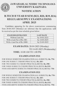 JNTUK B.Tech 2-2 Sem Notification April 2025